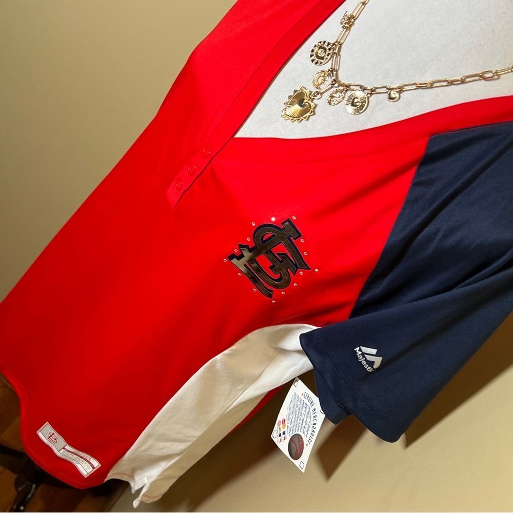 Majestic St. Louis Cardinals Red Navy White Jersey Top - Picture 4 of 11